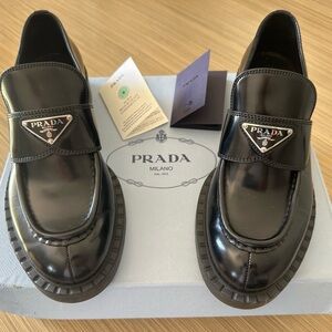 Prada Black Chunky Loafers with Iconic Logo